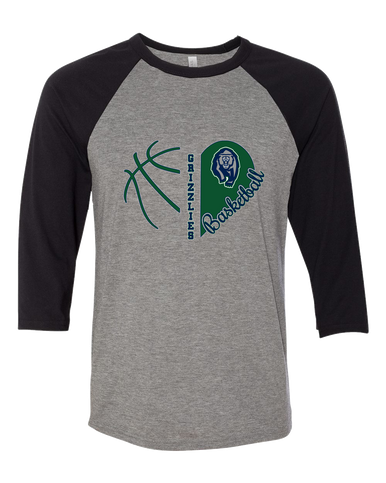 Copper Hills Grizzlies Heart Basketball Women's Baseball T-Shirt