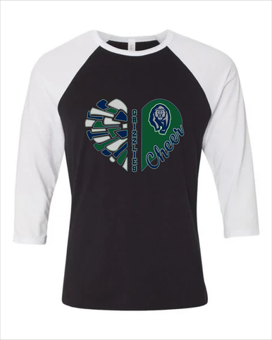 Copper Hills Grizzlies Heart Cheer Women's Baseball T-Shirt