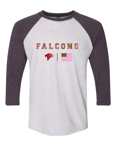 Torrey Pines Falcons Pink Camo Flag Women's Baseball T-Shirt