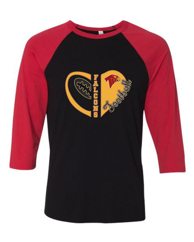 Torrey Pines Falcons Heart Football Women's Baseball T-Shirt