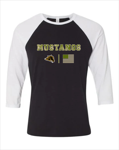 Metea Valley Mustangs Camo Flag Men's Baseball T-Shirt