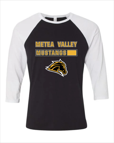 Metea Valley Mustangs Mascot #7 Women's Baseball T-Shirt