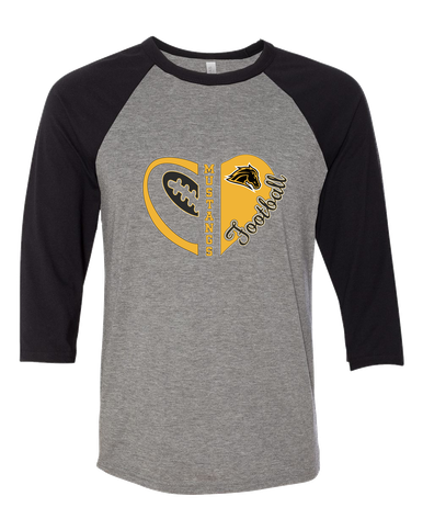Metea Valley Mustangs Heart Football Women's Baseball T-Shirt