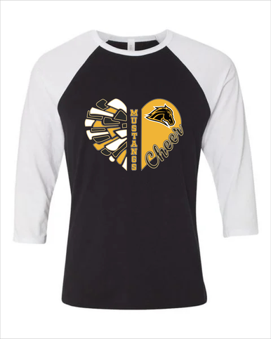 Metea Valley Mustangs Heart Cheer Women's Baseball T-Shirt