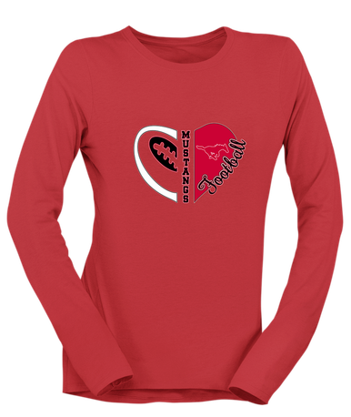 Memorial Mustangs Heart Football Women's LS T-Shirt