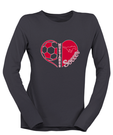 Memorial Mustangs Heart Soccer Women's LS T-Shirt