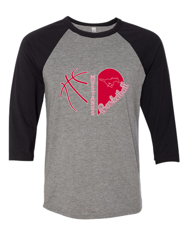 Memorial Mustangs Heart Basketball Women's Baseball T-Shirt
