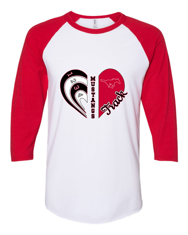 Memorial Mustangs Heart Track Women's Baseball T-Shirt