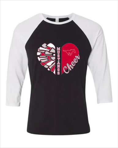 Memorial Mustangs Heart Cheer Women's Baseball T-Shirt