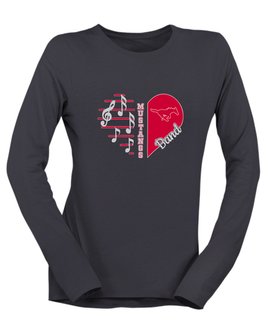 Memorial Mustangs Heart Band Women's LS T-Shirt