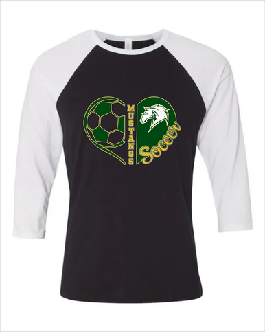 Mira Costa Mustangs Heart Soccer Women's Baseball T-Shirt