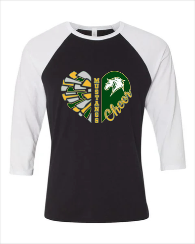 Mira Costa Mustangs Heart Cheer Women's Baseball T-Shirt
