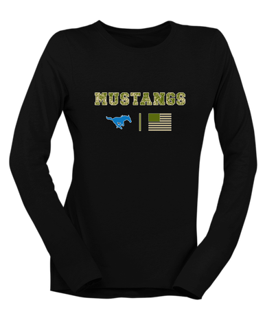 John Jay Mustangs Camo Flag Women's LS T-Shirt