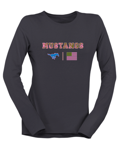 John Jay Mustangs Pink Camo Flag Women's LS T-Shirt