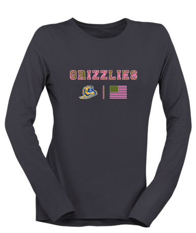 Jefferson Grizzlies Pink Camo Flag Women's LS T-Shirt