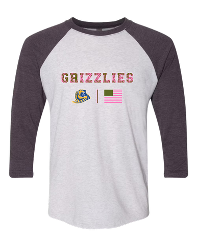 Jefferson Grizzlies Pink Camo Flag Women's Baseball T-Shirt