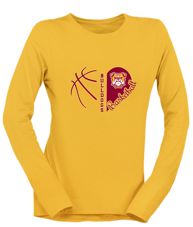 Highland Bulldogs Heart Basketball Women's LS T-Shirt