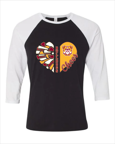 Highland Bulldogs Heart Cheer Women's Baseball T-Shirt