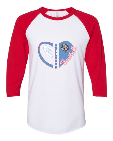 Socorro Bulldogs Heart Football Women's Baseball T-Shirt