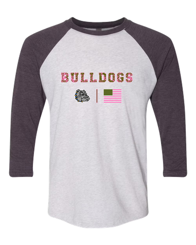 North Platte Bulldogs Pink Camo Flag Women's Baseball T-Shirt