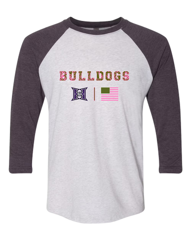 Hermiston Bulldogs Pink Camo Flag Women's Baseball T-Shirt