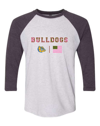 Natchez Bulldogs Pink Camo Flag Women's Baseball T-Shirt