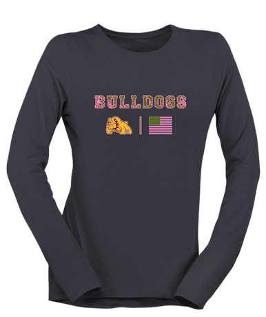 Big Spring Bulldogs Pink Camo Flag Women's LS T-Shirt