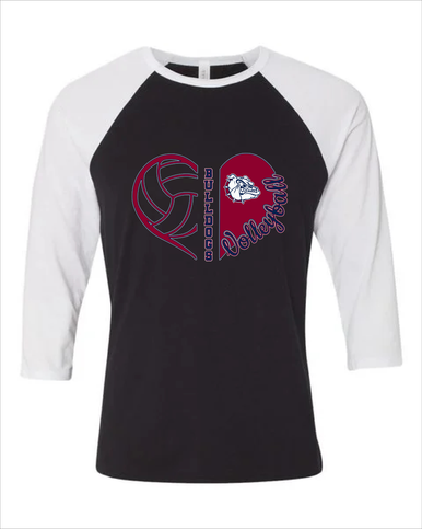 Sierra Linda Bulldogs Heart Volleyball Women's Baseball T-Shirt