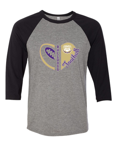 Marianna Bulldogs Heart Football Women's Baseball T-Shirt