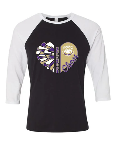 Marianna Bulldogs Heart Cheer Women's Baseball T-Shirt