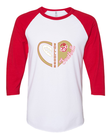 Thomasville Bulldogs Heart Football Women's Baseball T-Shirt