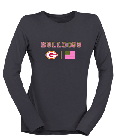 Goochland Bulldogs Pink Camo Flag Women's LS T-Shirt