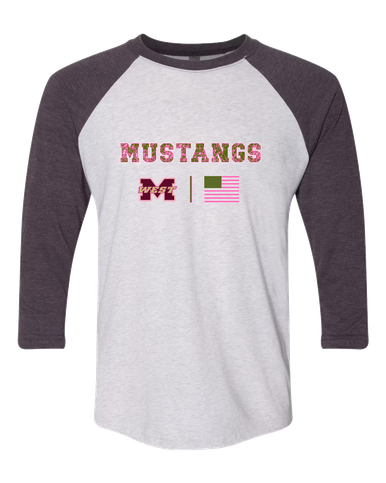 Magnolia West Mustangs Pink Camo Flag Women's Baseball T-Shirt