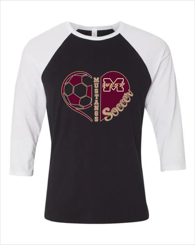 Magnolia West Mustangs Heart Soccer Women's Baseball T-Shirt
