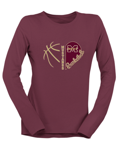 Magnolia West Mustangs Heart Basketball Women's LS T-Shirt