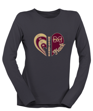 Magnolia West Mustangs Heart Track Women's LS T-Shirt