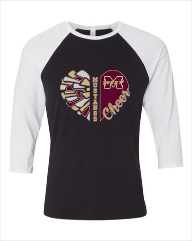 Magnolia West Mustangs Heart Cheer Women's Baseball T-Shirt