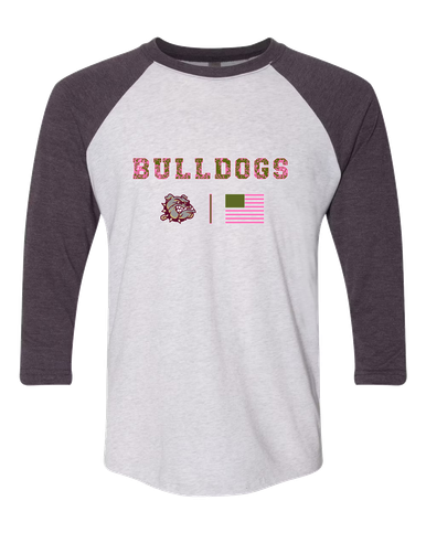 King's Fork Bulldogs Pink Camo Flag Women's Baseball T-Shirt