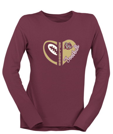 King's Fork Bulldogs Heart Football Women's LS T-Shirt