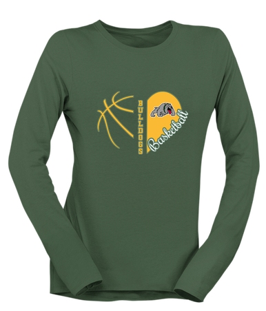 Whitefish Bulldogs Heart Basketball Women's LS T-Shirt