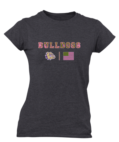 Queen Creek Bulldogs Pink Camo Flag Women's Premium SS T-Shirt