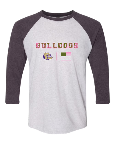 Queen Creek Bulldogs Pink Camo Flag Women's Baseball T-Shirt