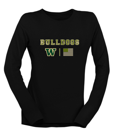 Whitefish Bulldogs Camo Flag Women's LS T-Shirt