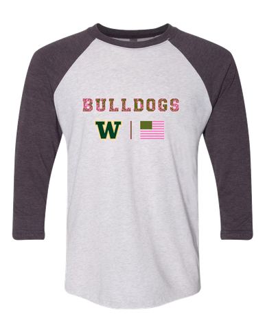 Whitefish Bulldogs Pink Camo Flag Women's Baseball T-Shirt