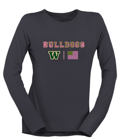 Whitefish Bulldogs Pink Camo Flag Women's Premium LS T-Shirt