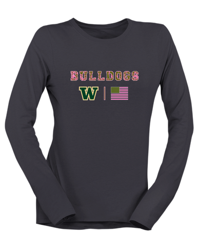 Whitefish Bulldogs Pink Camo Flag Women's LS T-Shirt