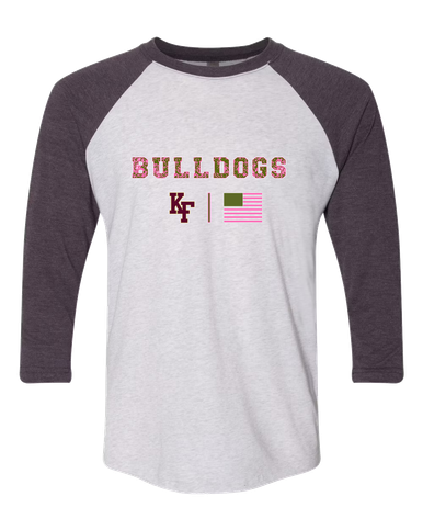 King's Fork Bulldogs KF Pink Camo Flag Women's Baseball T-Shirt