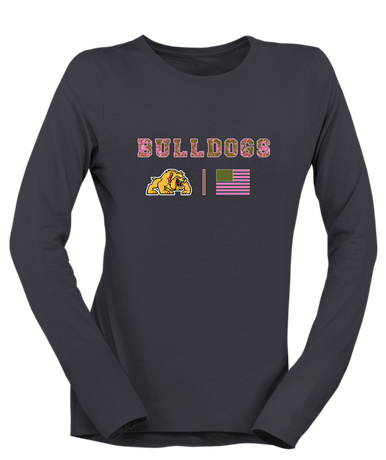 Batavia Bulldogs Pink Camo Flag Women's LS T-Shirt