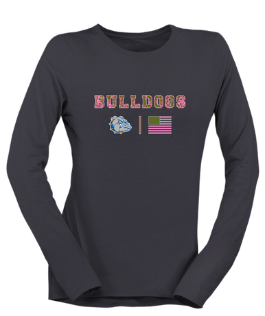 Livonia Bulldogs Pink Camo Flag Women's LS T-Shirt