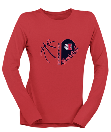 Ellensburg Bulldogs Heart Basketball Women's LS T-Shirt